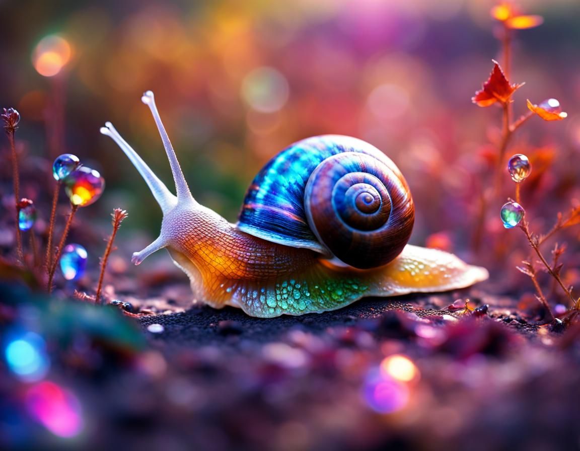 Mythical Iridescent Snail in a Rainbow Wonderland