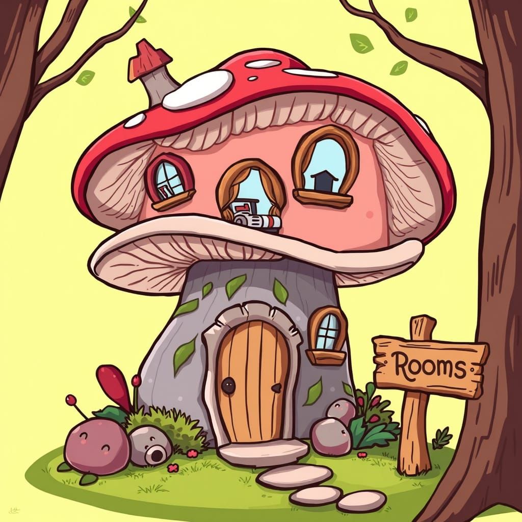 Whimsical Fairy Village Boarding House in Vibrant Cartoon St...