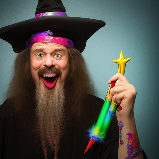 Wizard Waving Wand in Ed Roth Art Style
