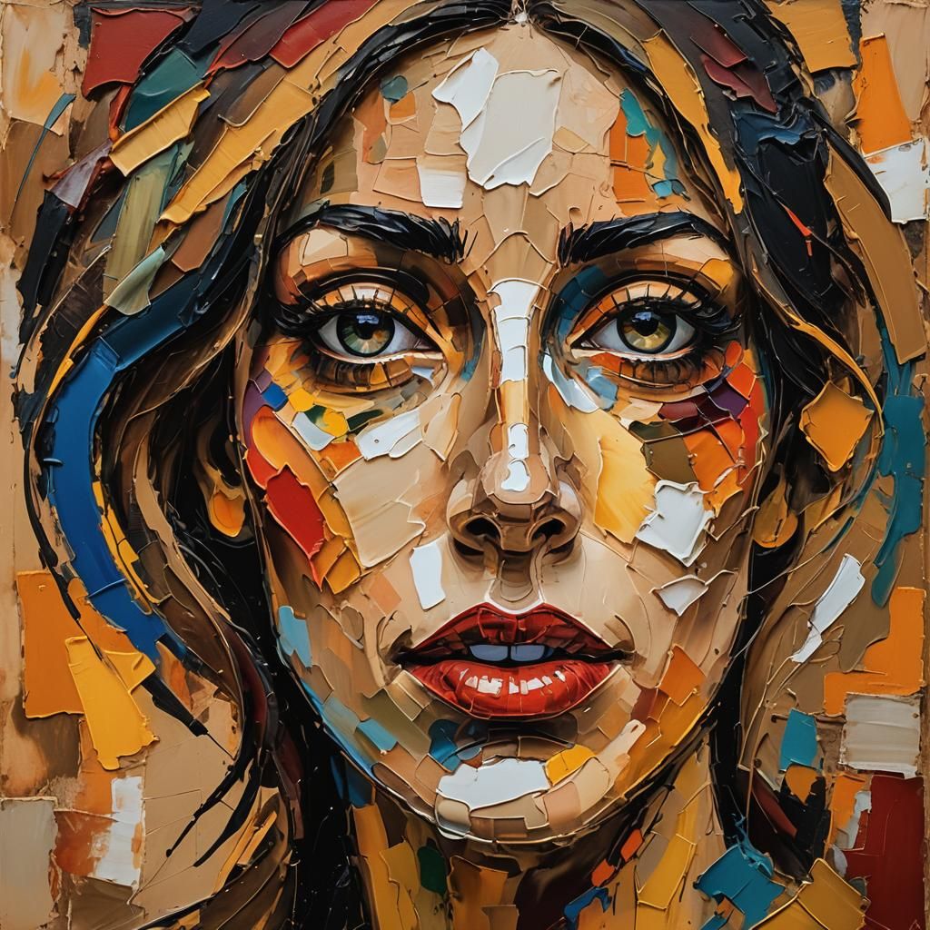 Expressionist Woman's Face with Exaggerated Brushstrokes