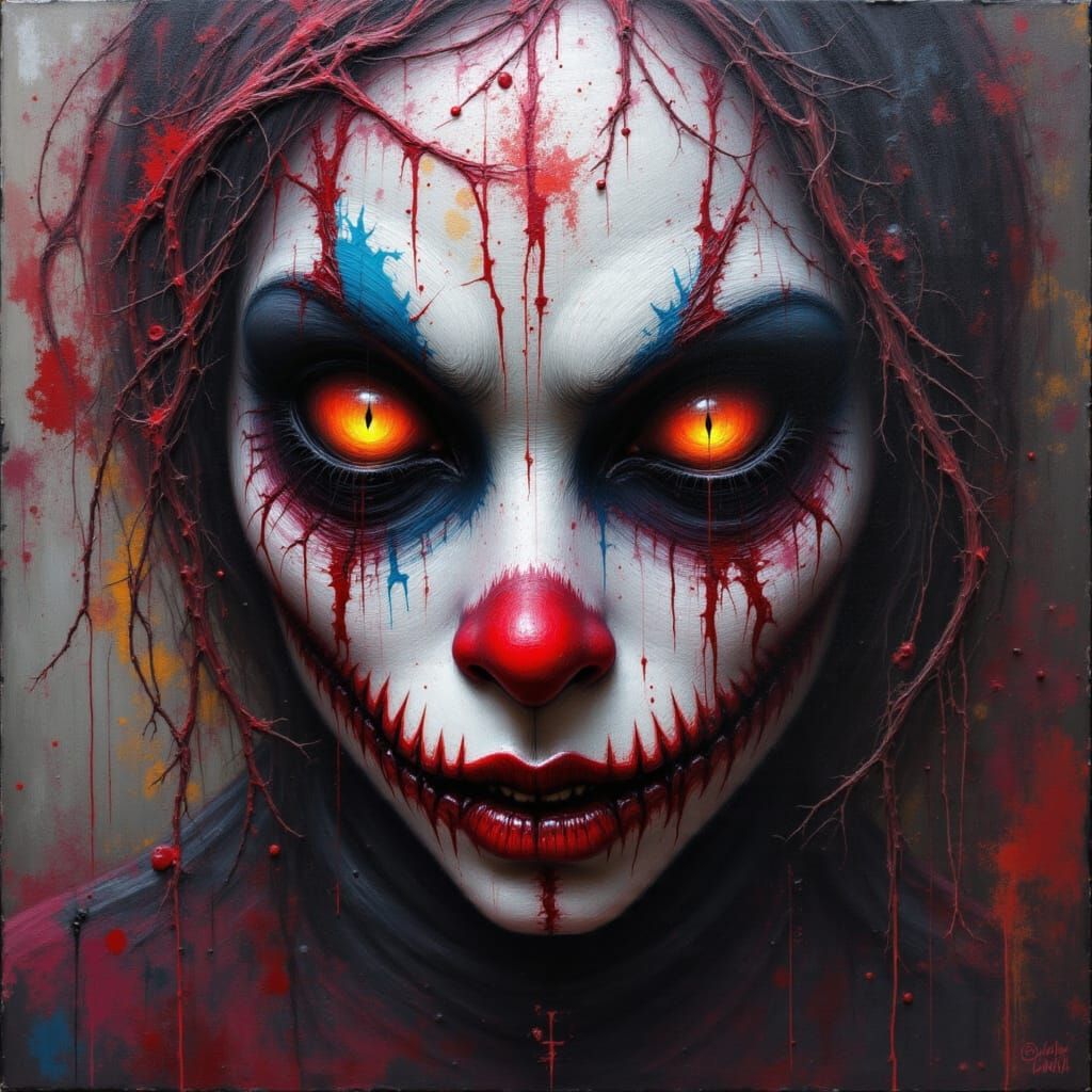 Sick Clown Face Paint in Dark, Gothic Style