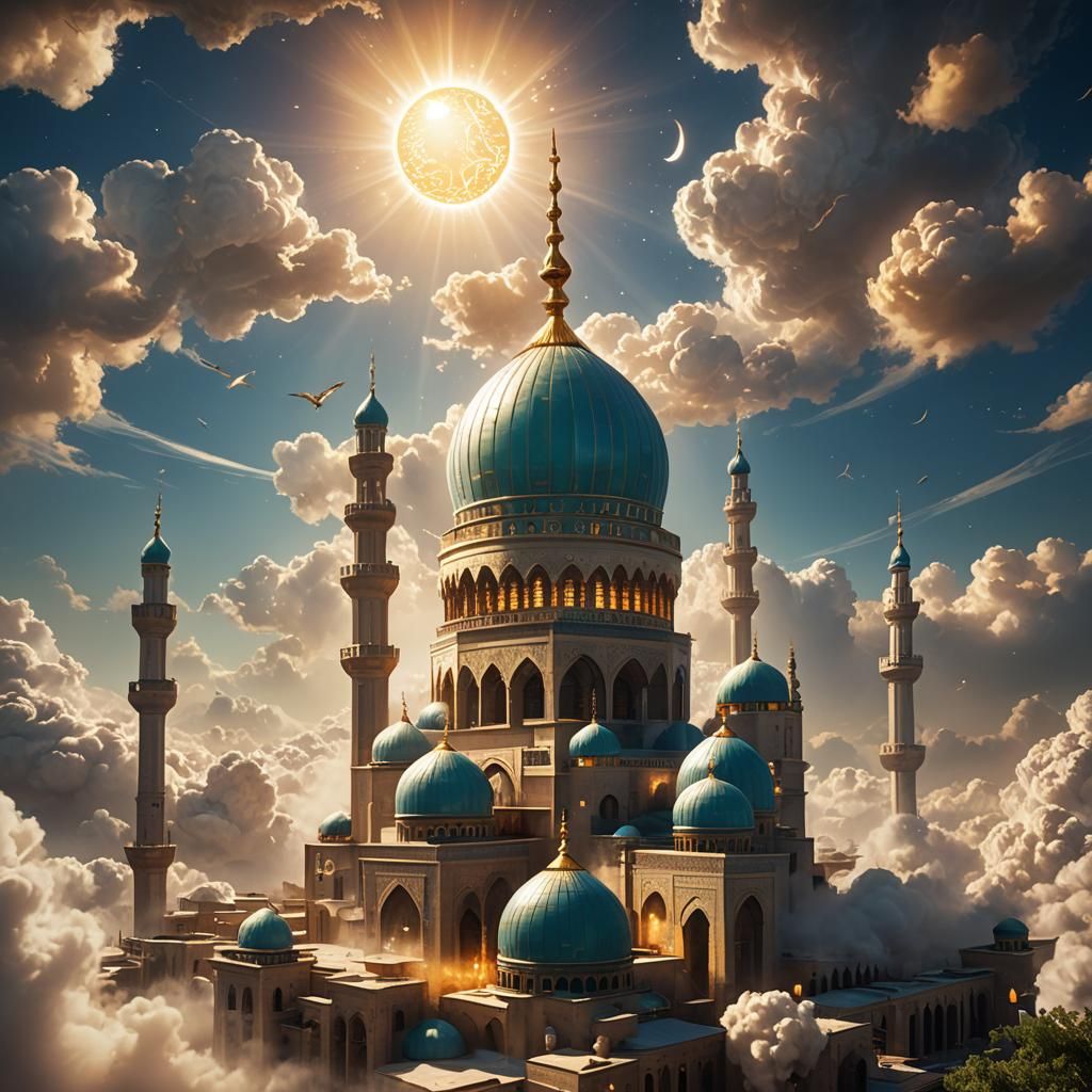 Eid Al-Fitr Masjid in Heavenly Sunshine, Matte Painting