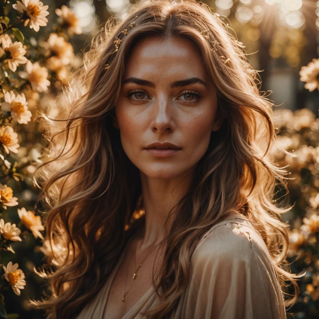 Ethereal Woman with Golden Aura in Soft Light