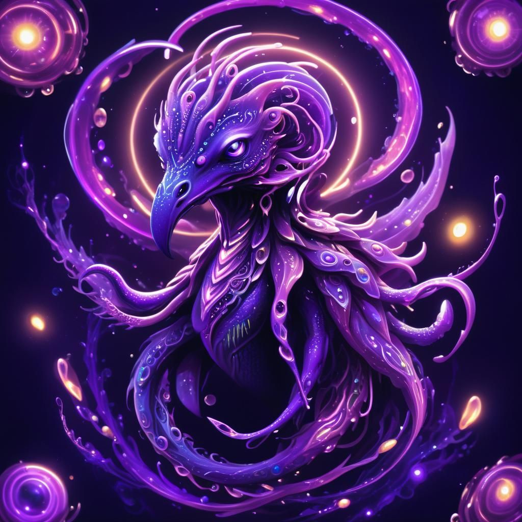 Whimsical Purple Creature in Bioluminescent Vortex