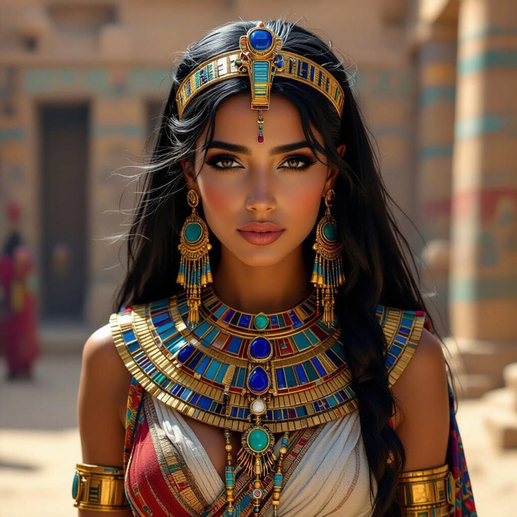 Egyptian Woman in Pharaonic Attire: Hyperrealistic Portrait