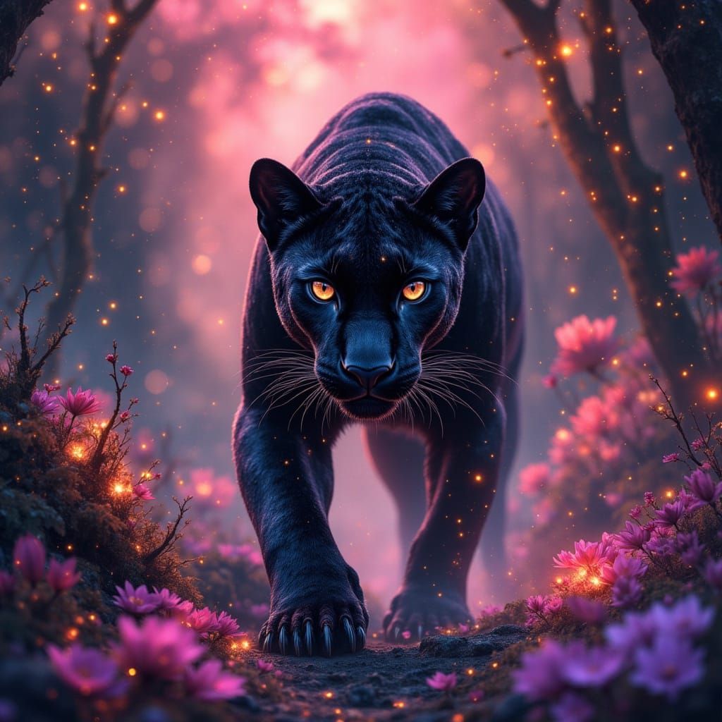 Bioluminescent Panther in Alien Jungle
