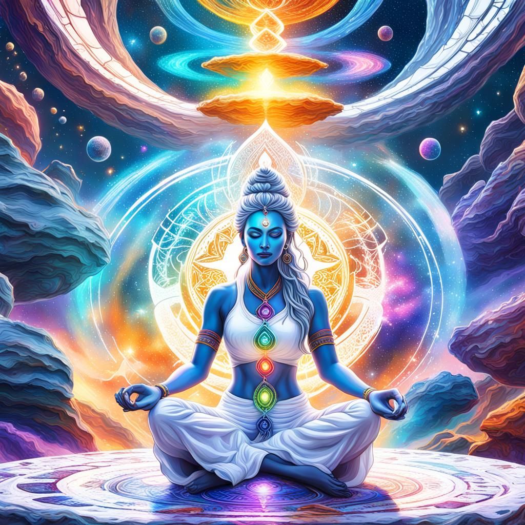 Goddess Meditating in Galaxy Environment: Fantasy Art