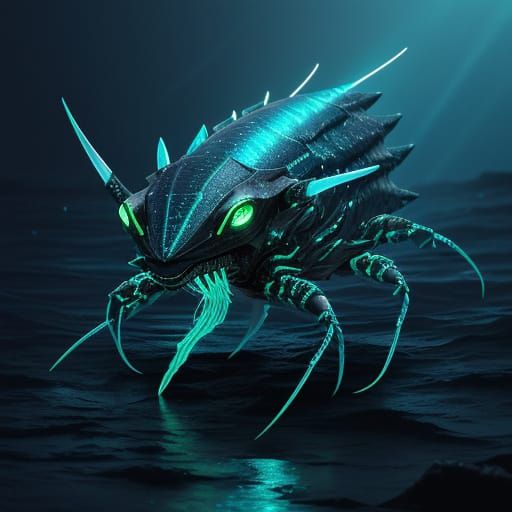 Glowing Aquatic Hunter in Dark Ocean Depths