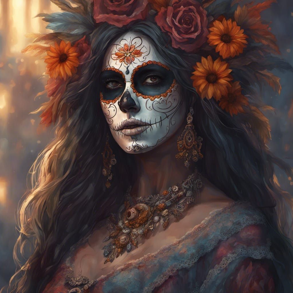 Day of the Dead Woman in Dark Fantasy Style