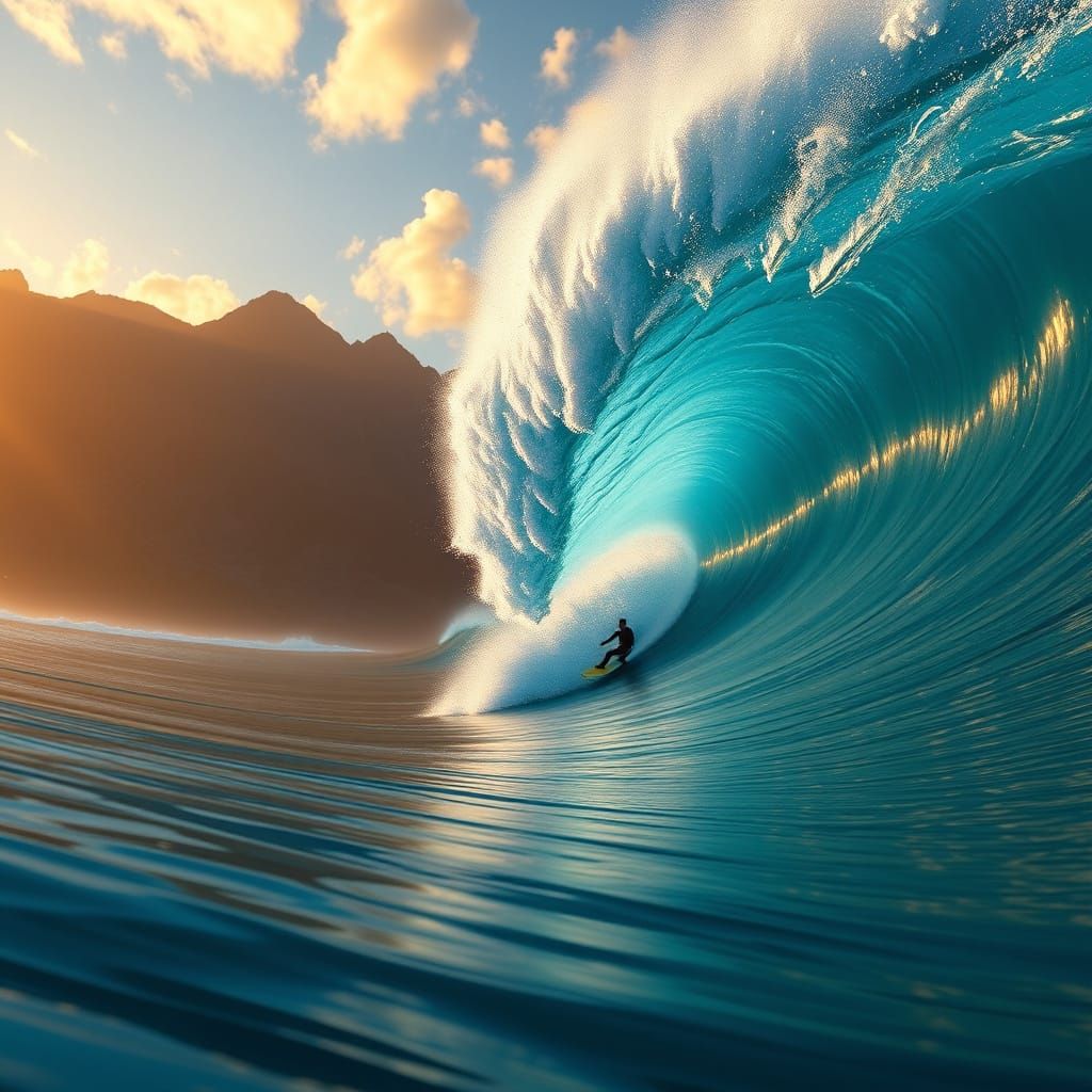 Stunning Pipeline, Hawaii Sunset Surf Scene in Photorealisti...