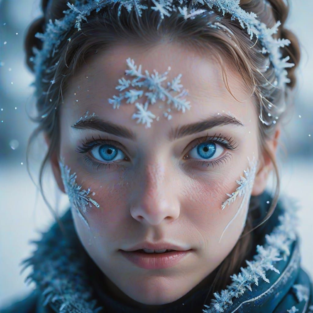 Ice Queen with Glowing Blue Eyes and Frost Detail