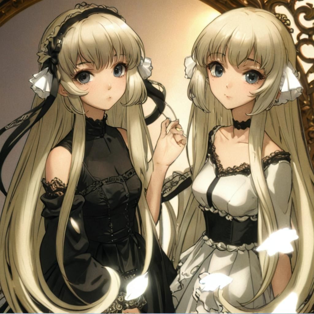 Anime Style: Women in Black and White Dresses