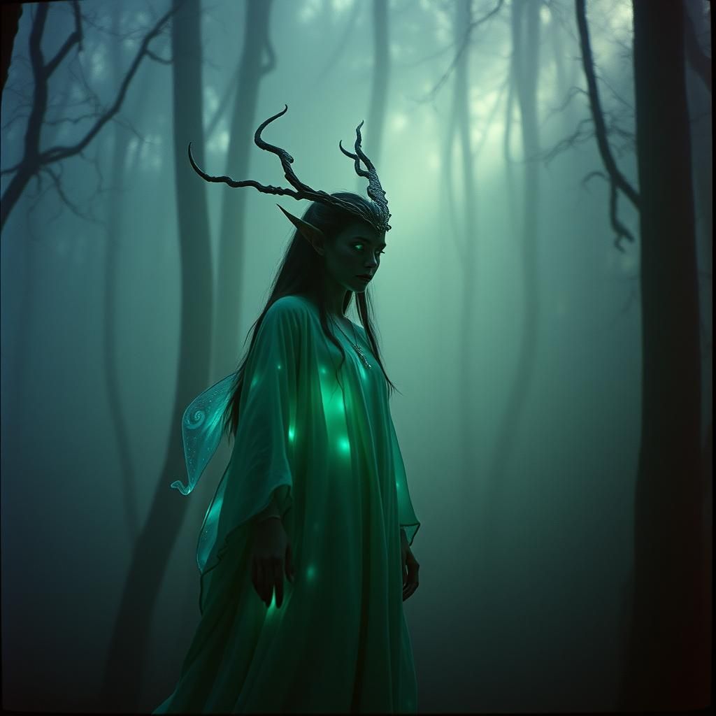 Bioluminescent Fae in Primeval Forest, Cinematic Film Still