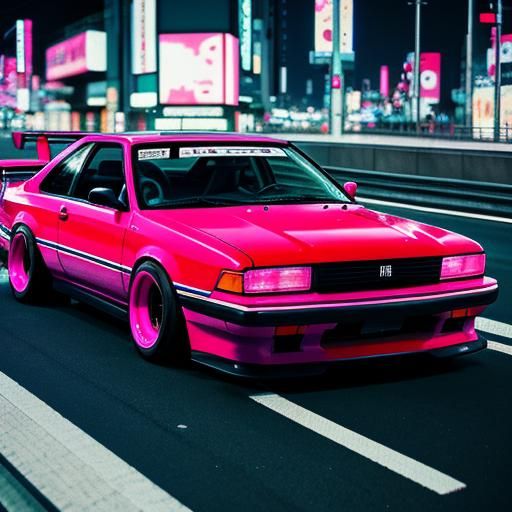 JDM Car Drifting in Tokyo: Synthwave Neon Retro