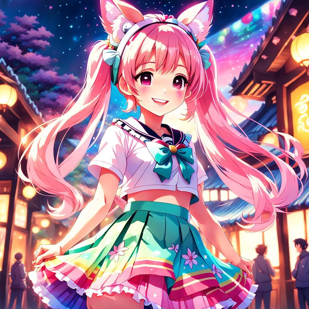 Anime Idol Girl with Cherry Blossoms, Digital Art