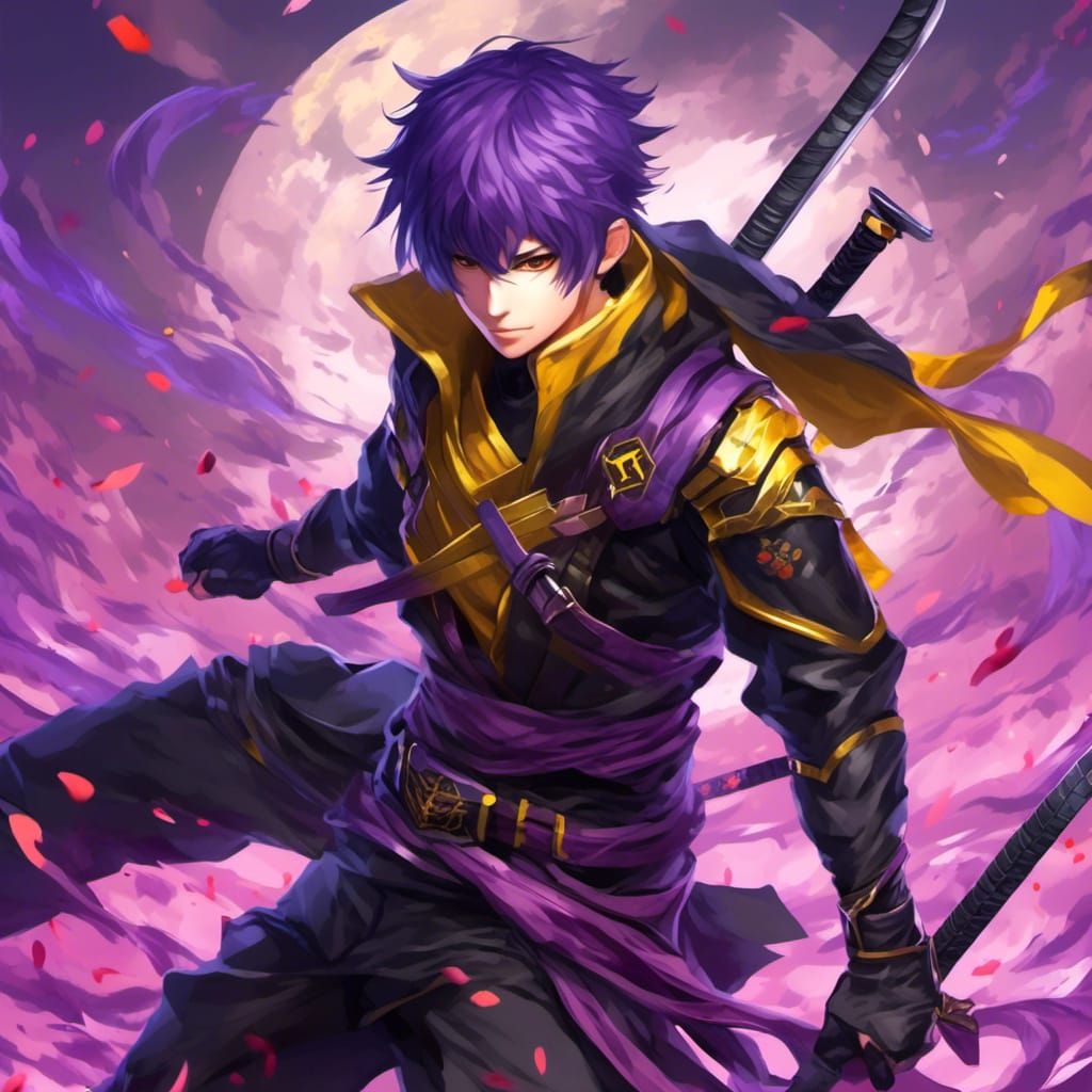 Purple Haired Ninja in Anime Style