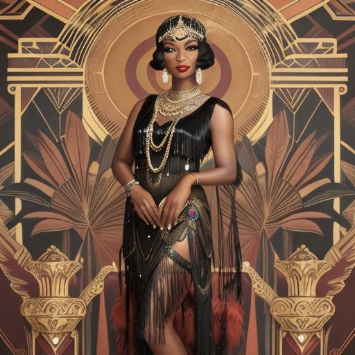 Art Deco Portrait of a Woman in Flapper Dress