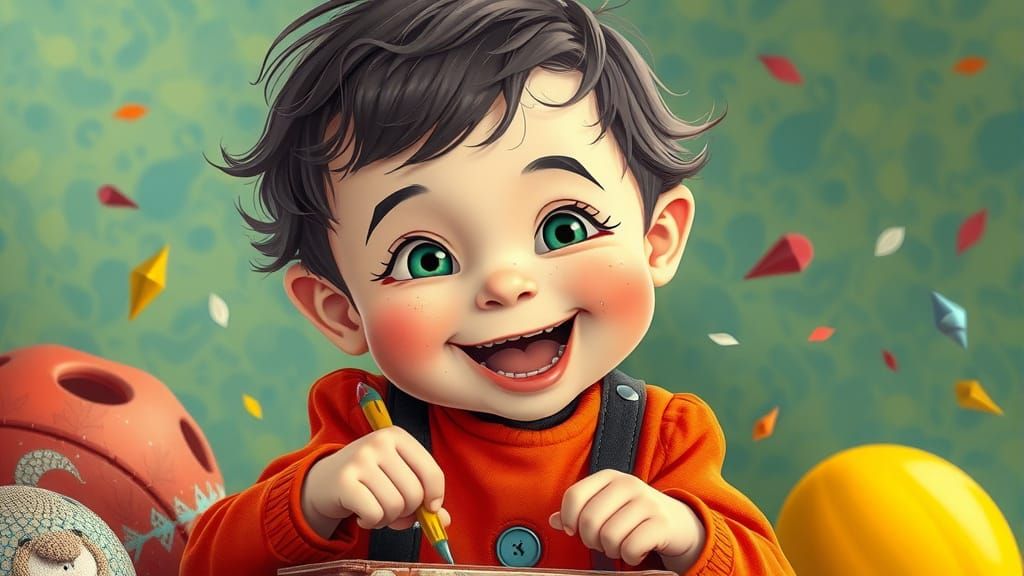 Child's Joyful Enthusiasm in Whimsical Digital Art
