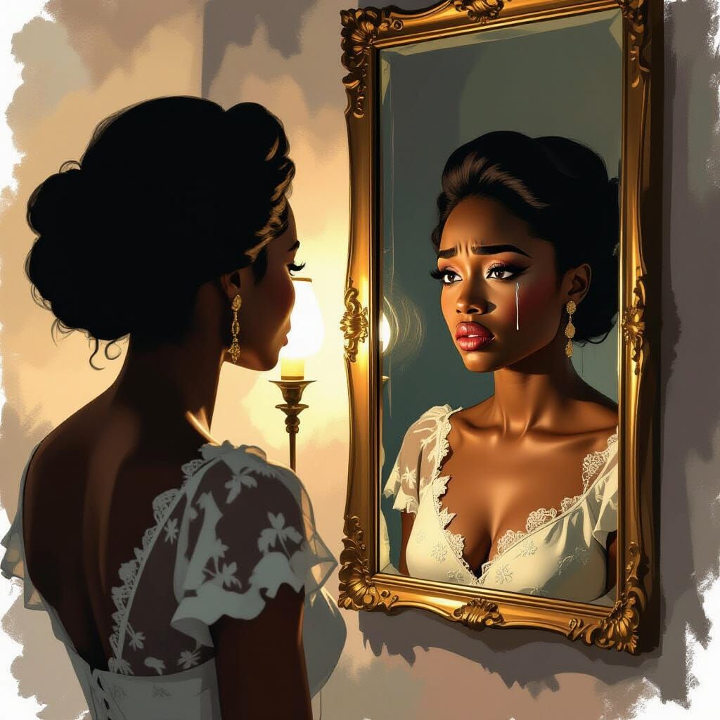 Glamorous Nigerian Woman's Inner Turmoil in Mirror