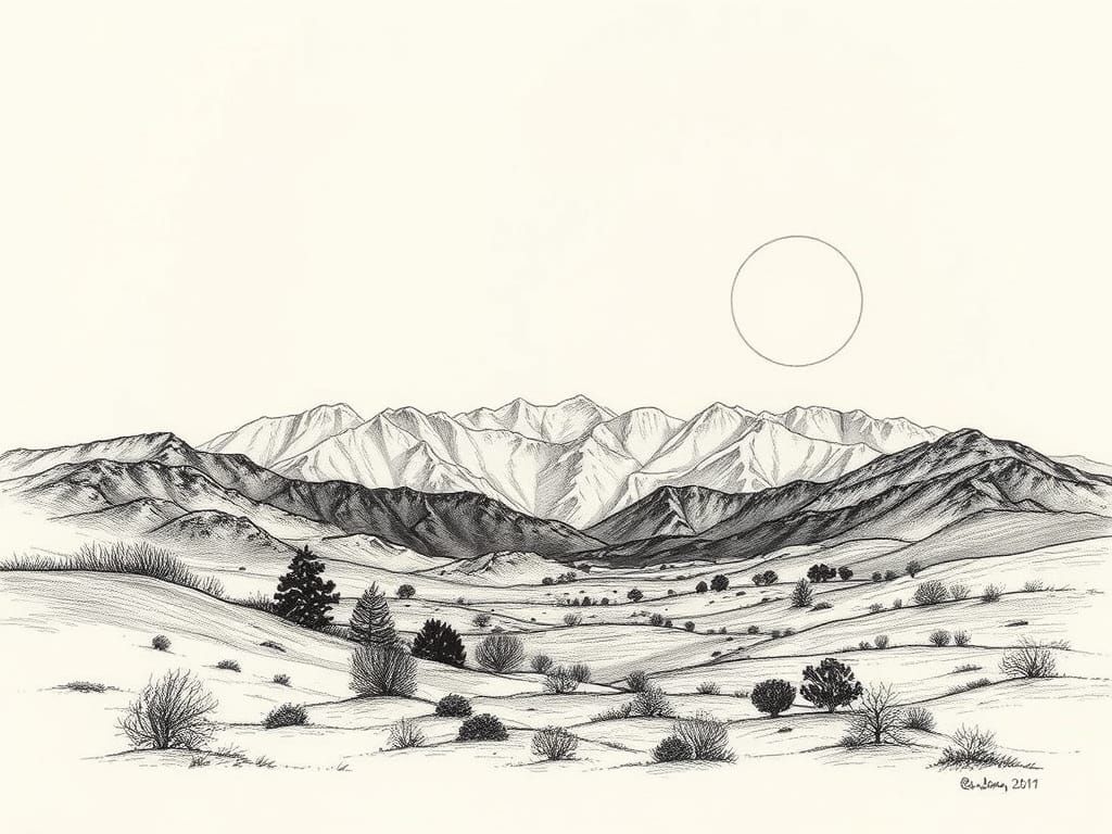 Ethereal Mountain Landscape Etching