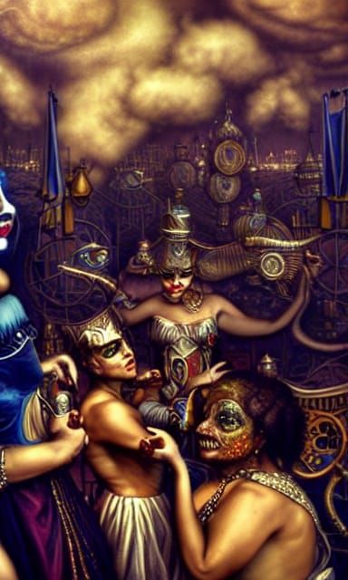 Evening Carnival Freak Show in Social Realism Style