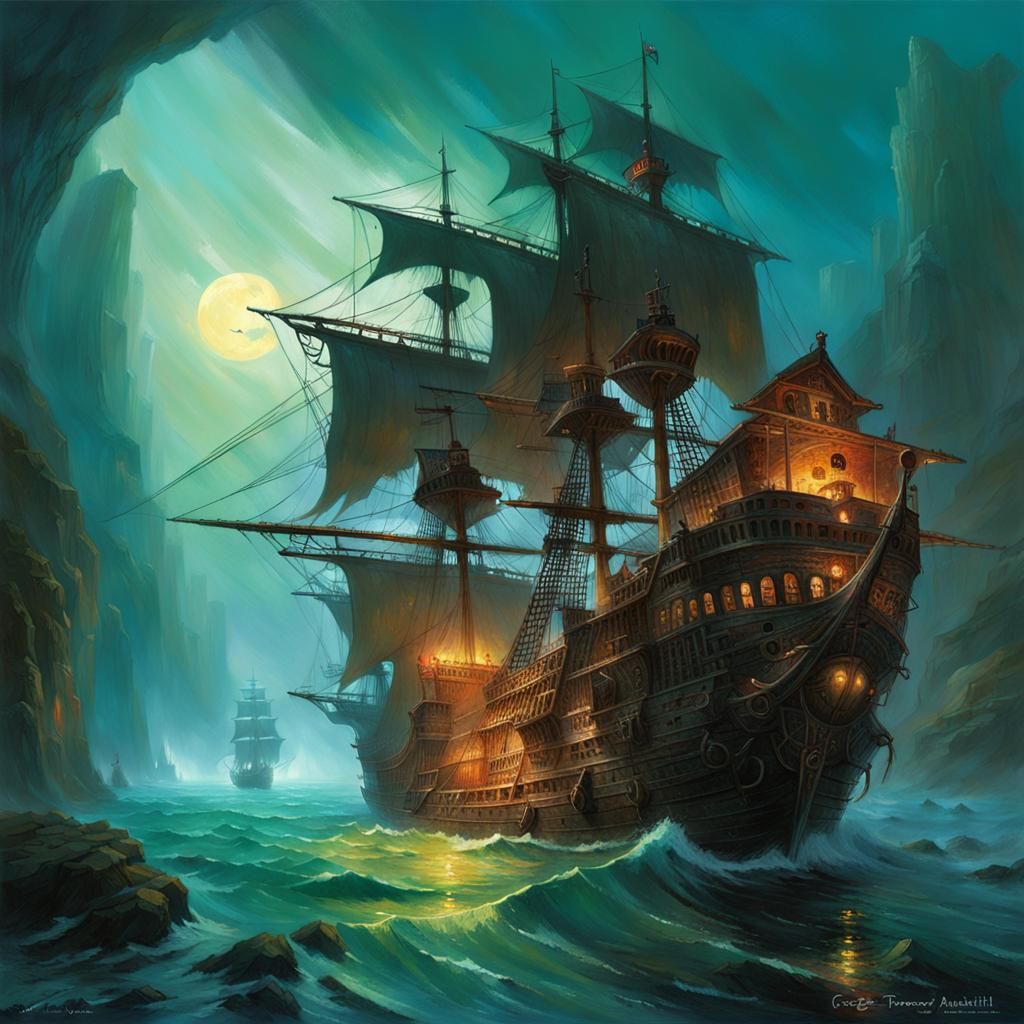 Eerie Ghost Ship Painting