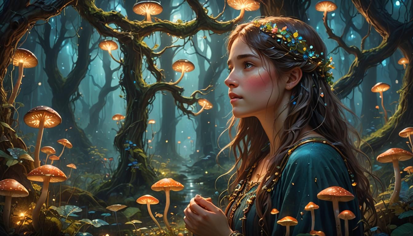 Mystical Forest: Young Woman Whispering in Fantasy Art