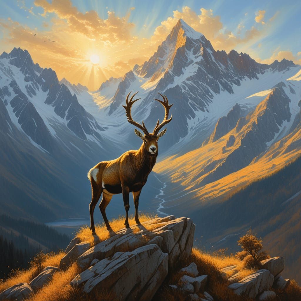 Serene Alpine Masterpiece with Majestic Stag