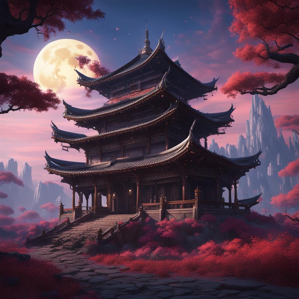 Katana in Moonlight: Detailed Matte Painting