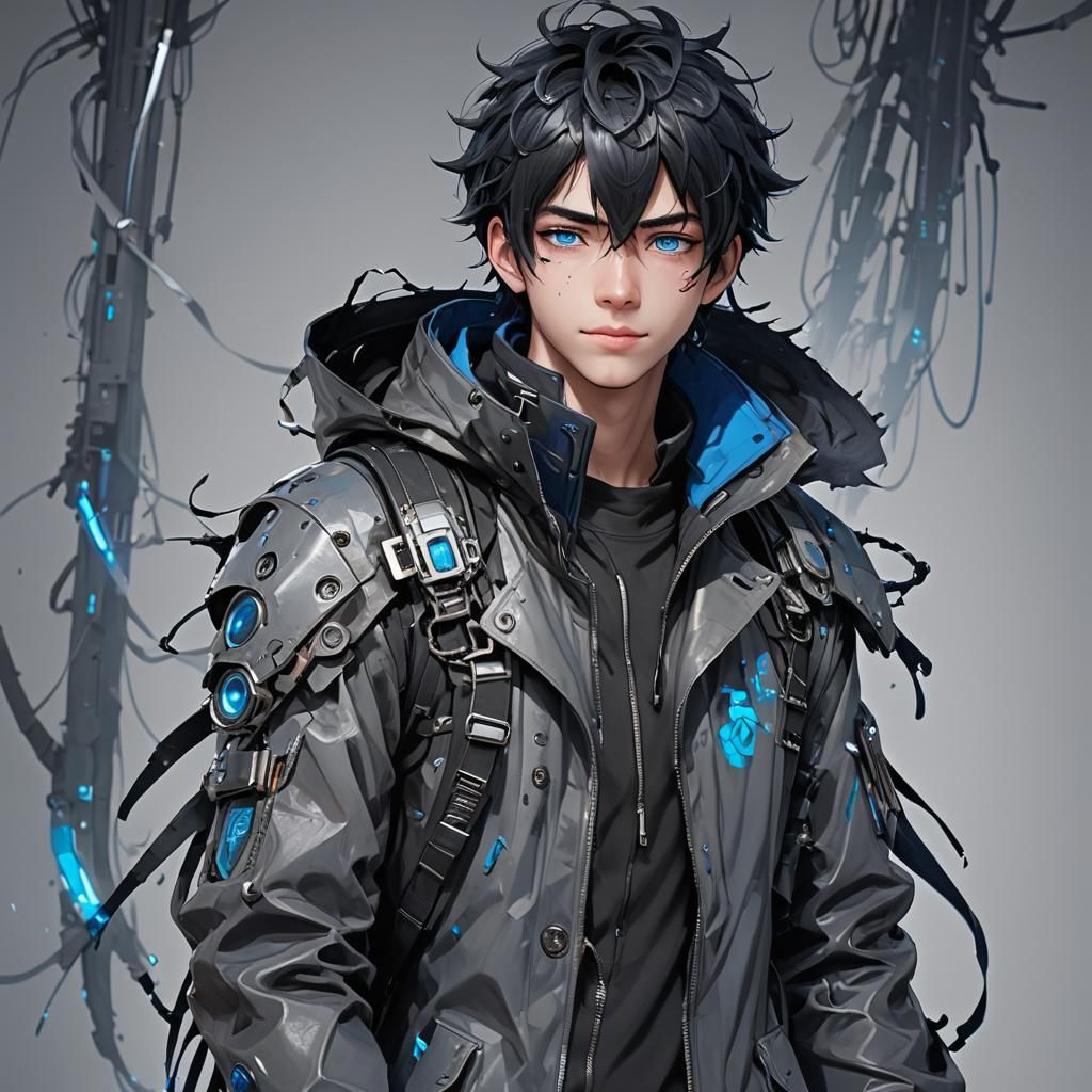 Cybernetic Anime Boy with Maniacal Smile, 3D Art
