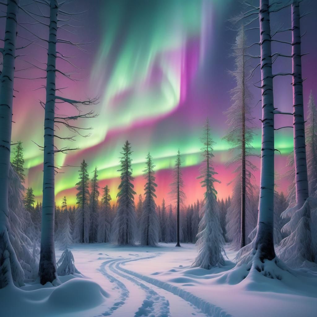Dramatic Winter Landscape with Northern Lights