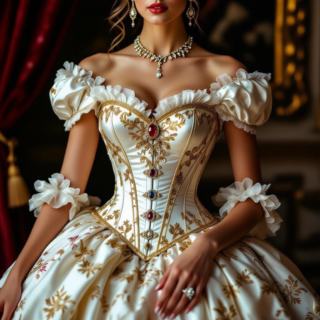 Renaissance Corset with Gold Accents and Gemstones