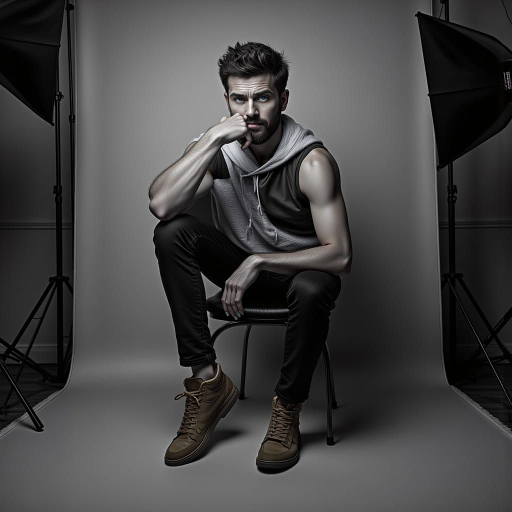 Professional Studio Portrait of Man on Chair