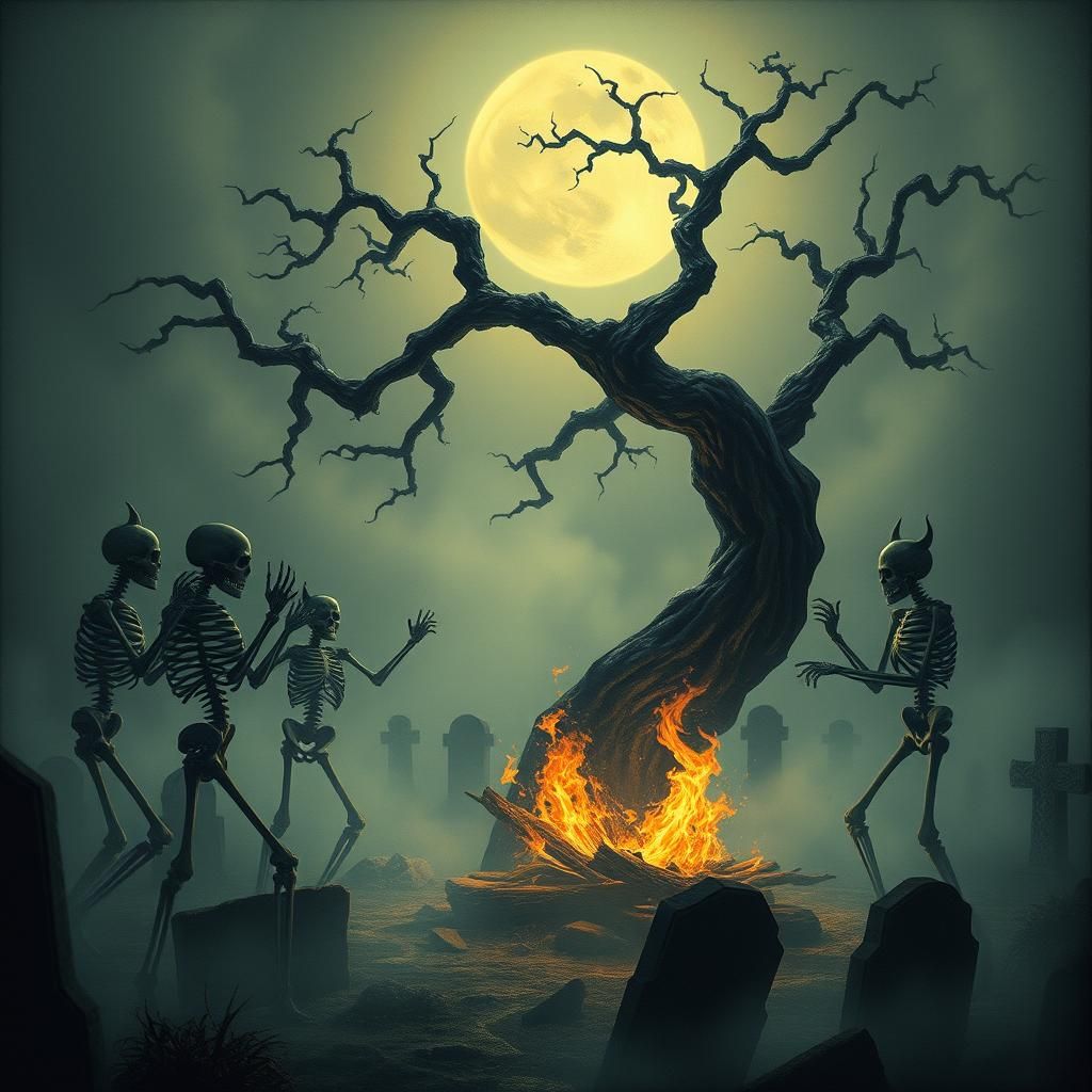 Moonlit Graveyard Dance in a Gothic Style