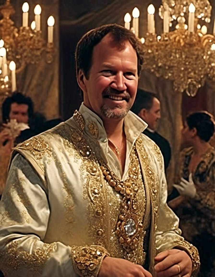 Extravagant Billionaire Portrait in Silk and Gold