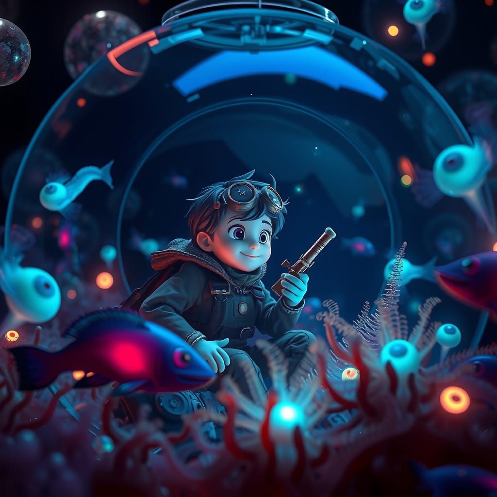 Bioluminescent Deep Sea Exploration in Pixar Style