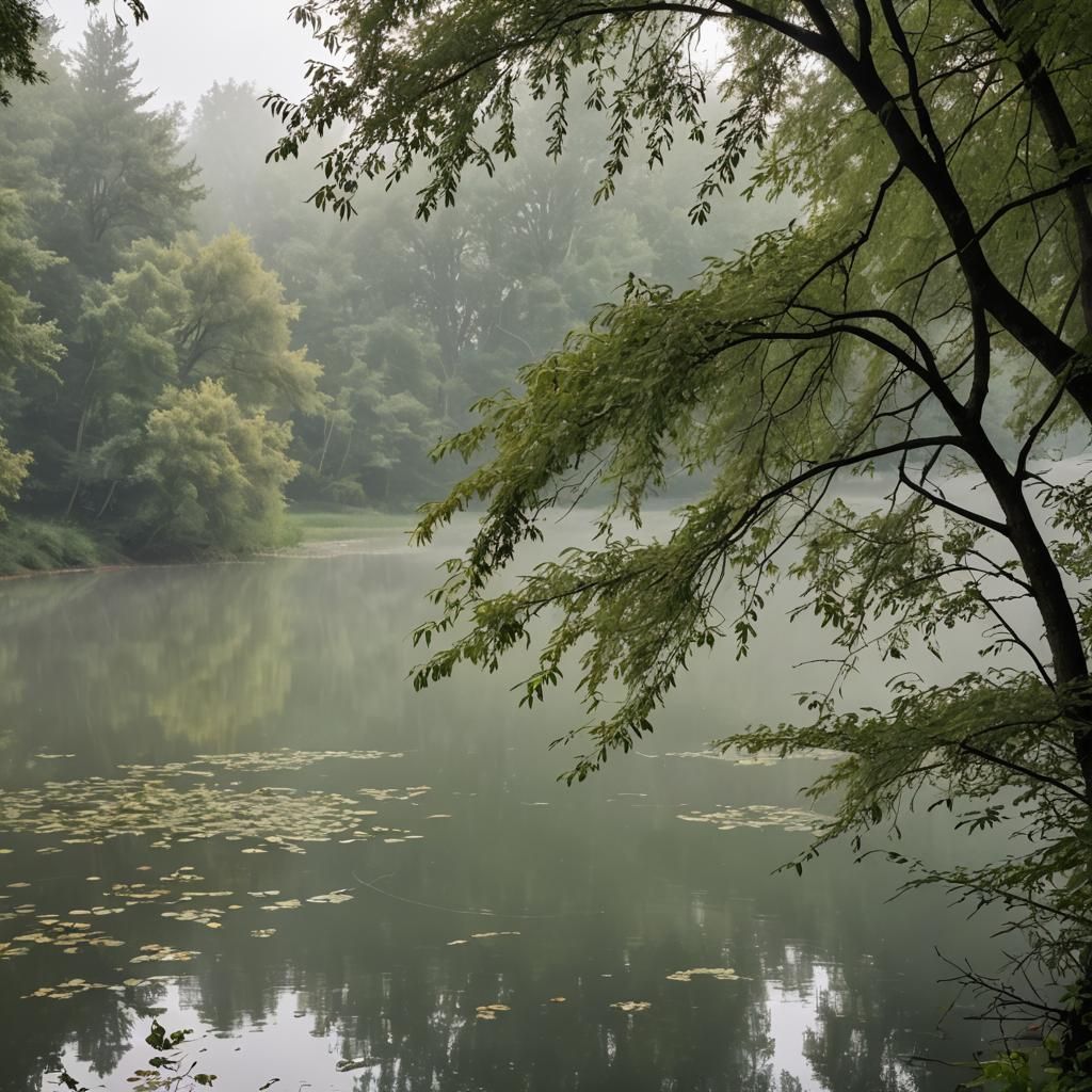 Surreal Lakeside Scene in Style of Salvador Dali