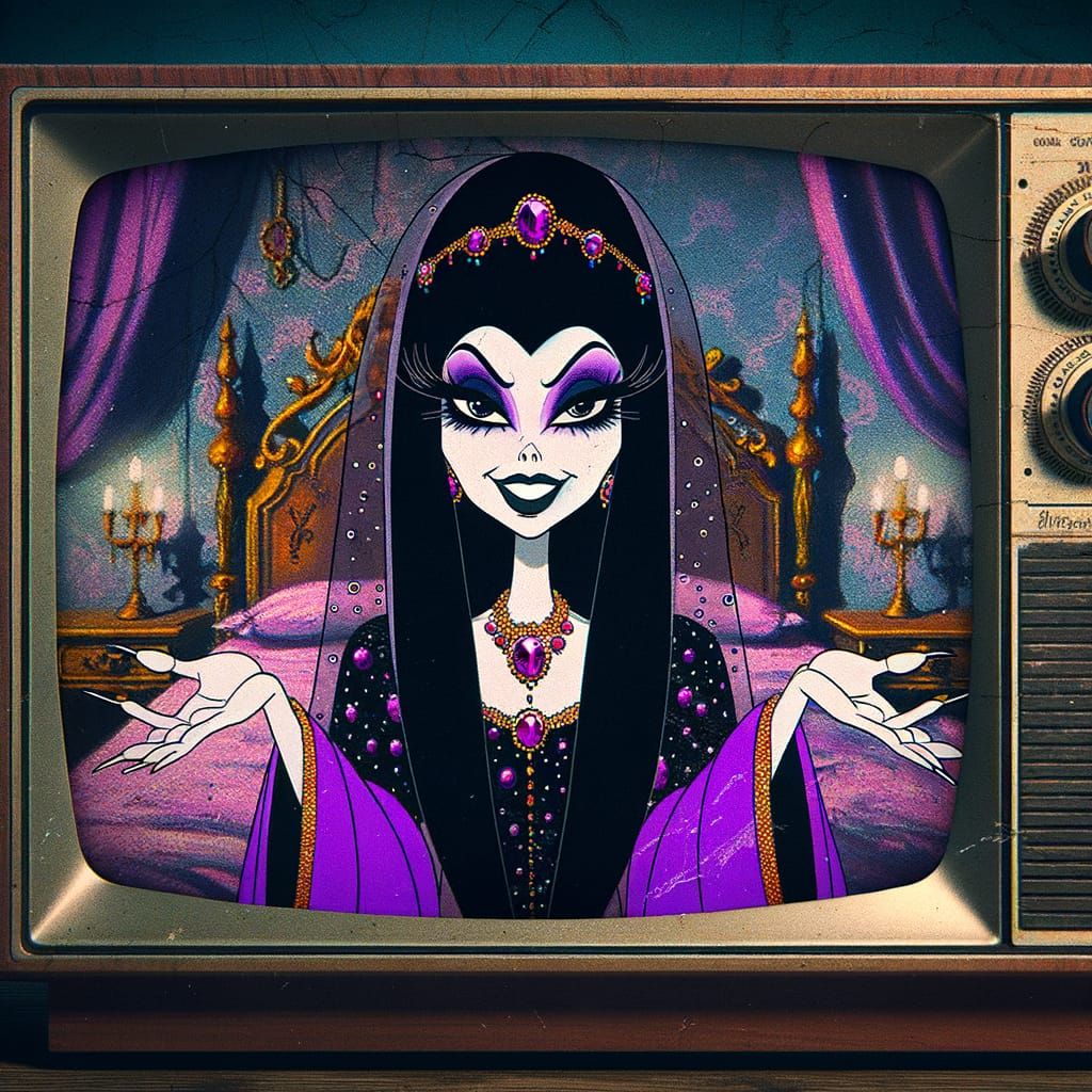 Regal Sorceress Emerge from Shadows on Vintage CRT TV