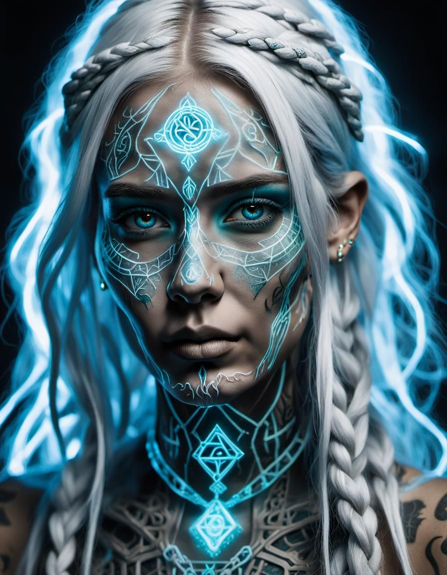 Mysterious Woman with Runic Tattoos in Fantasy Style