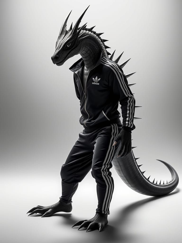 Edgy Cyberpunk Dragon in High-Fashion Adidas Tracksuit
