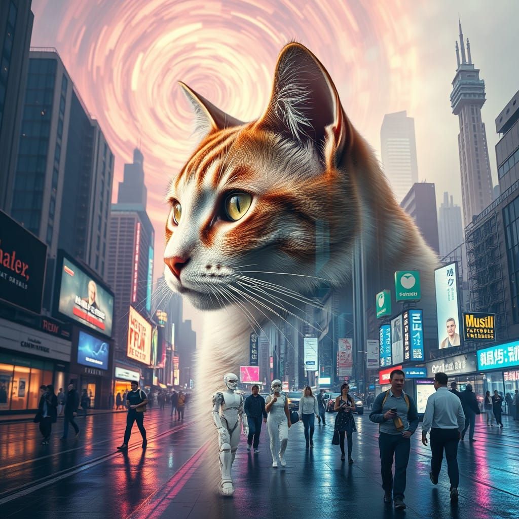 Stunning Hyper-Realistic Cat in Futuristic Metropolis