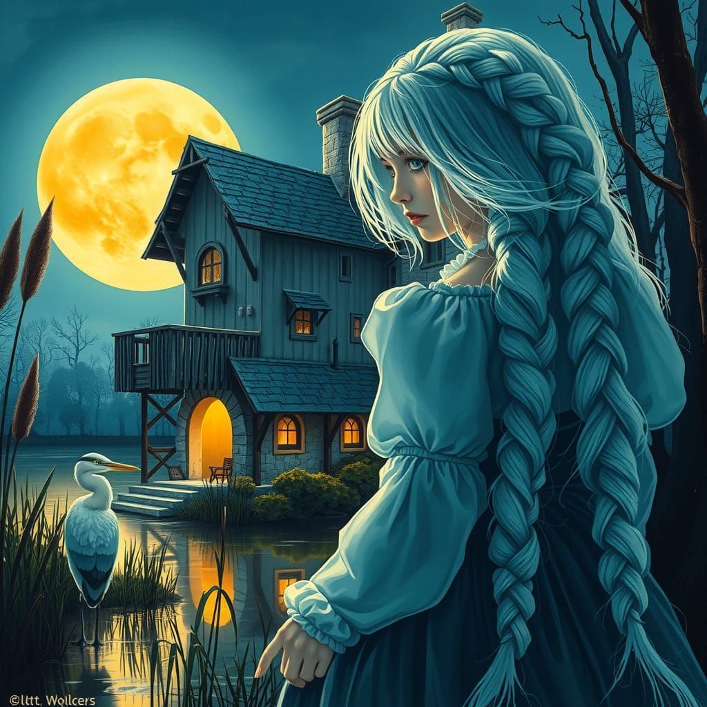 Double Exposure: Serene Waterscape and Mischievous Girl