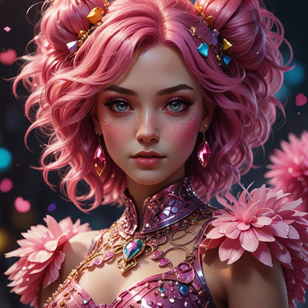 Vibrant Pink-Haired Beauty in Whimsical Portrait