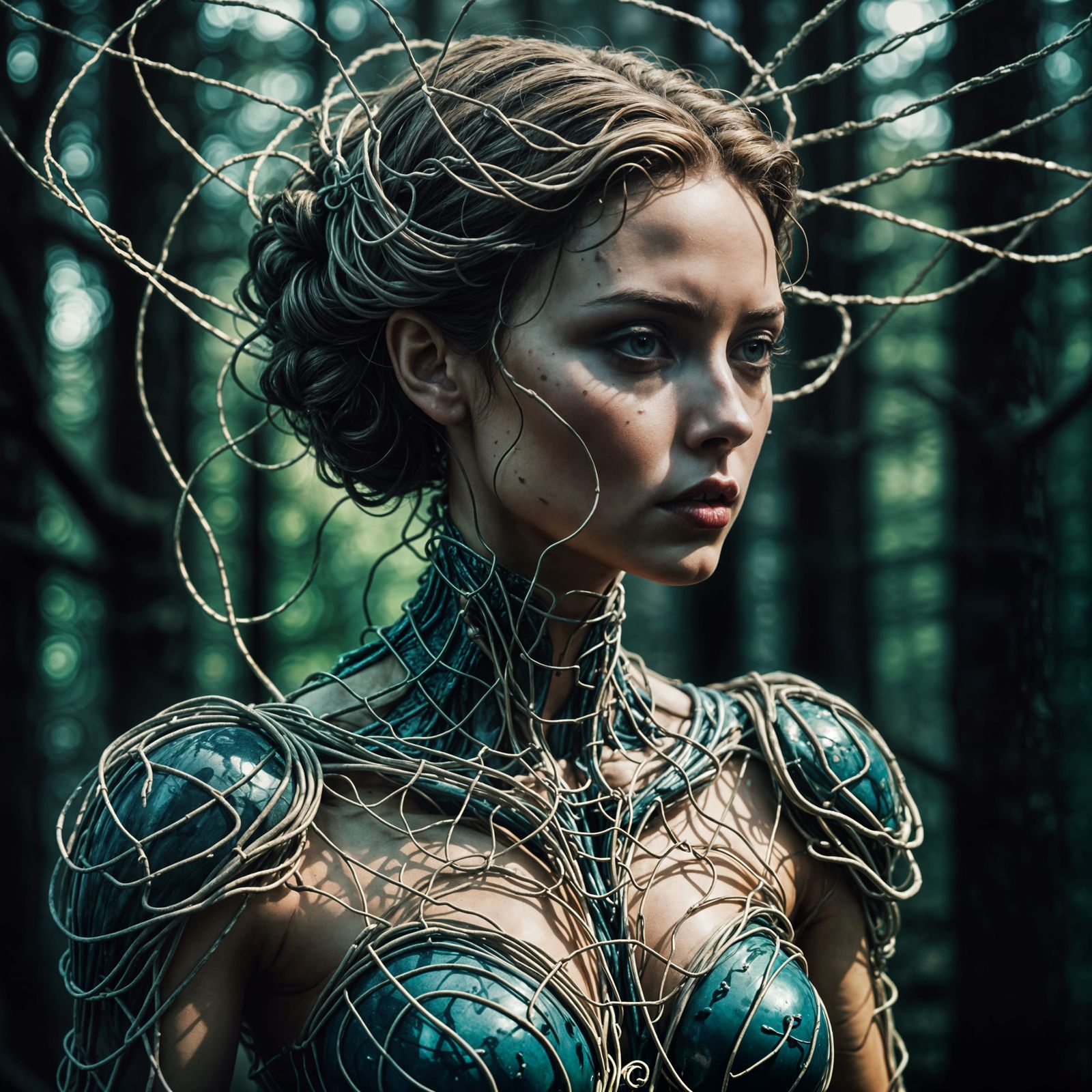 Dramatic Feminine Wire Sculpture in Cinematic Style