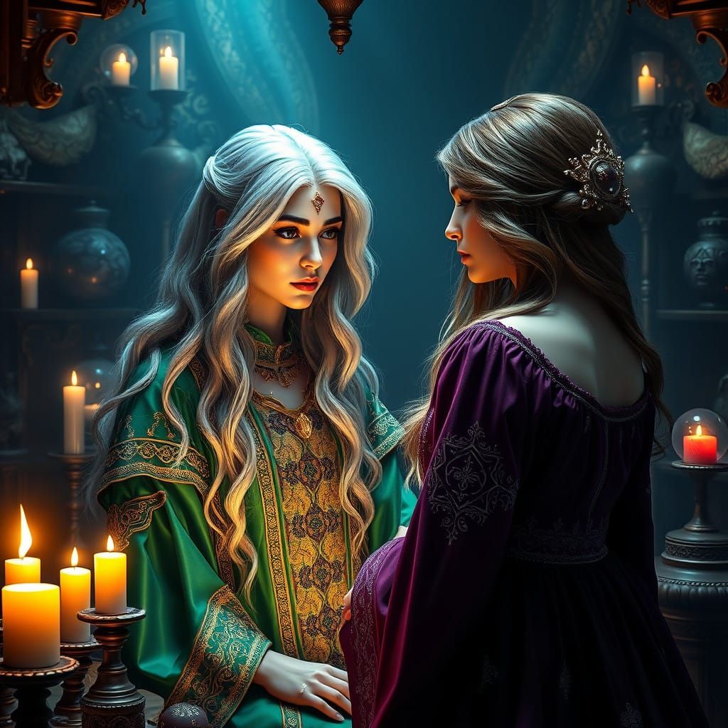 Enigmatic Fortune-Teller Unveils Secrets in Lavish, Emerald...