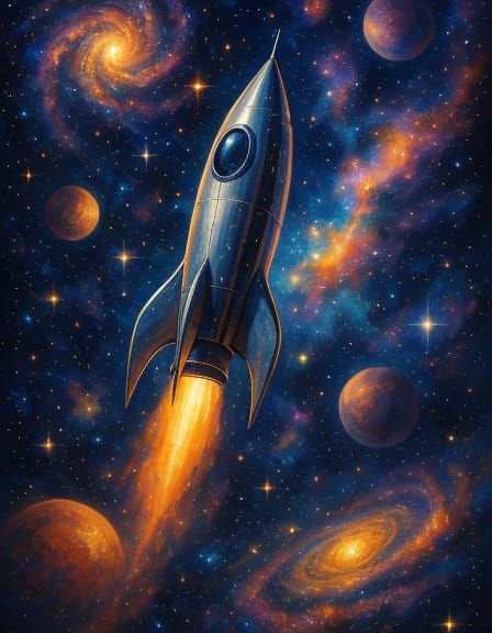 Rocketship in Space: A Vibrant Digital Illustration