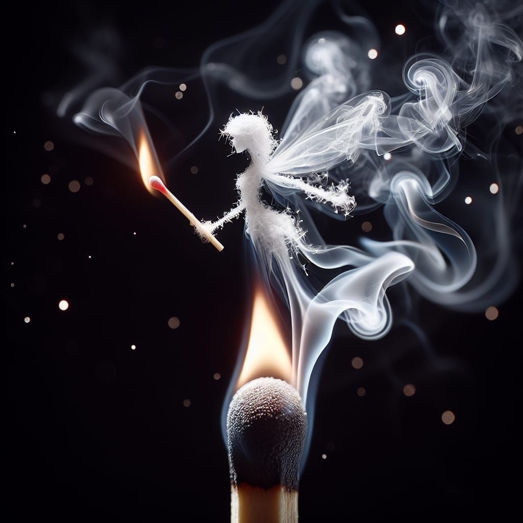 Whimsical Smoke Fairy Arising from Match Ember
