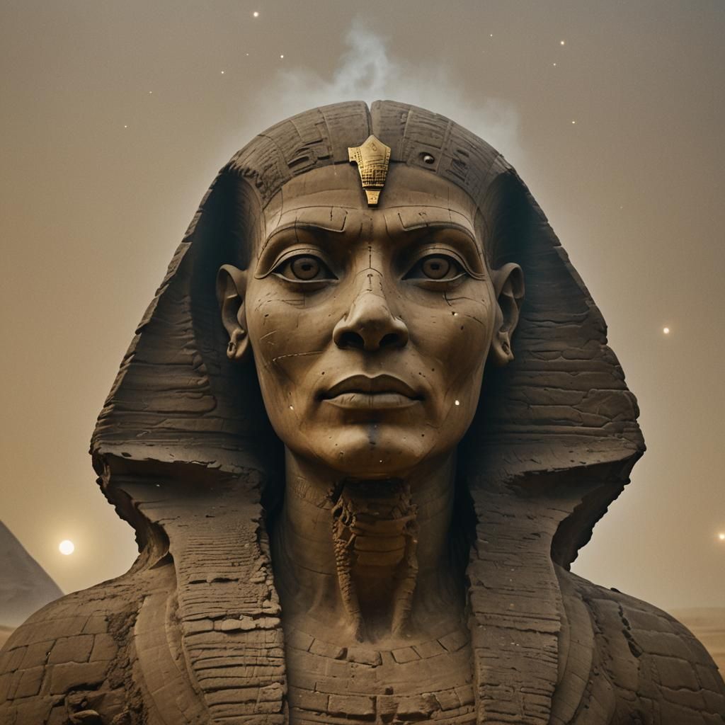 Mystic Sphinx Gaze Under Starlit Sky
