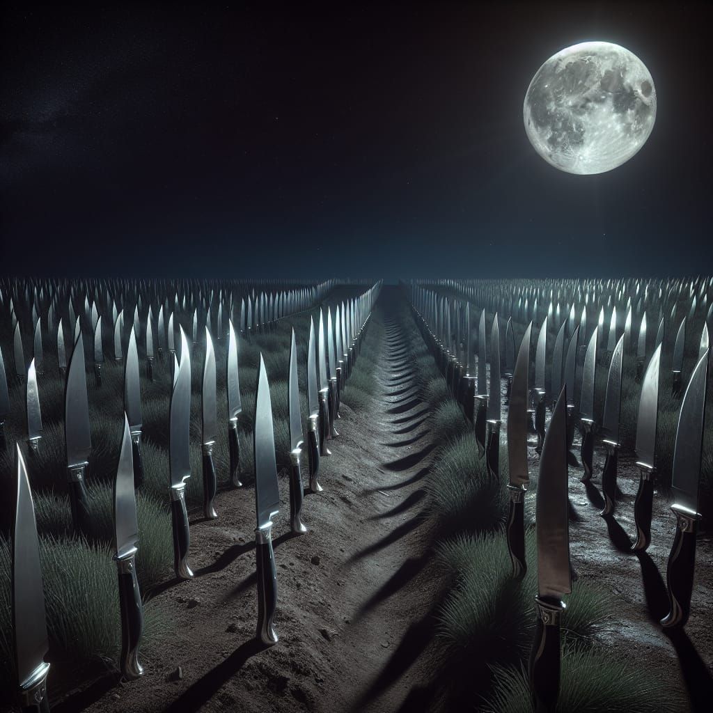 Eerie Moonlit Field of Chrome Knives