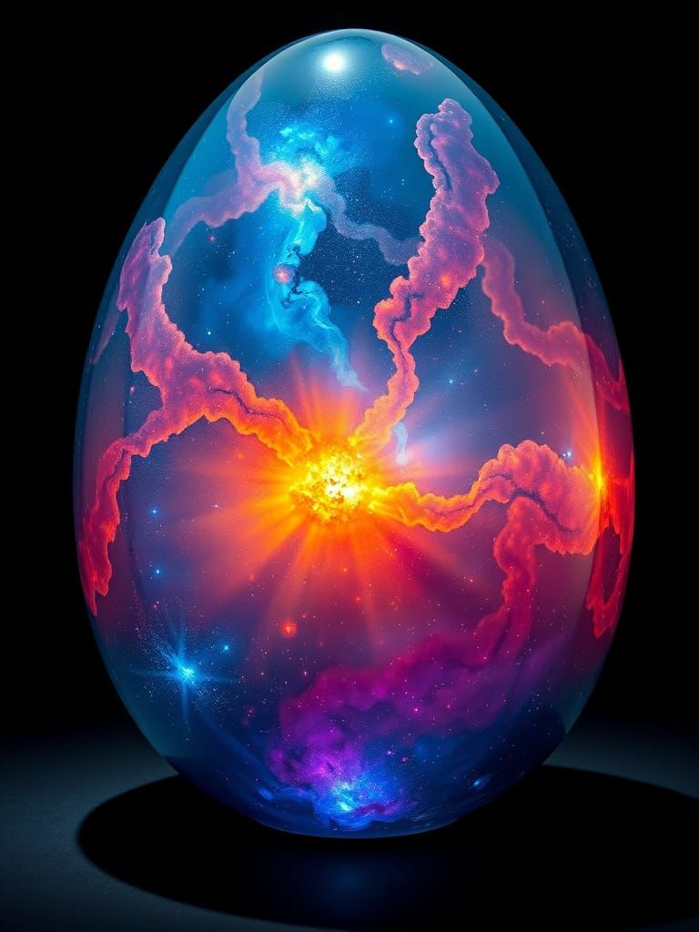 Surreal Cosmic Egg Glows with Swirling Galaxies